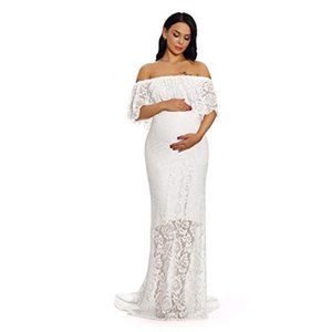 ZIUMUDY Off Shoulder Ruffle Sleeve Lace Dress New